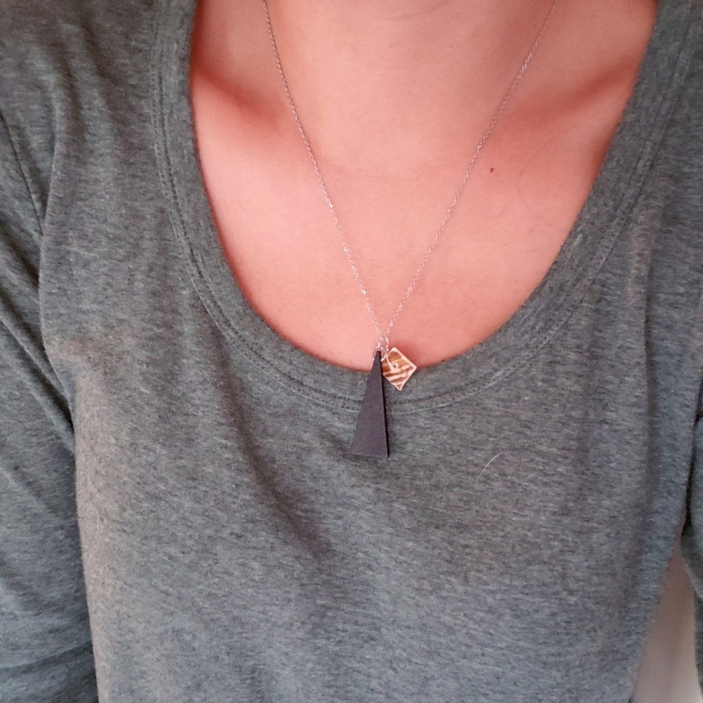 Handmade Modern Wood & Seashell Minimalist Necklace